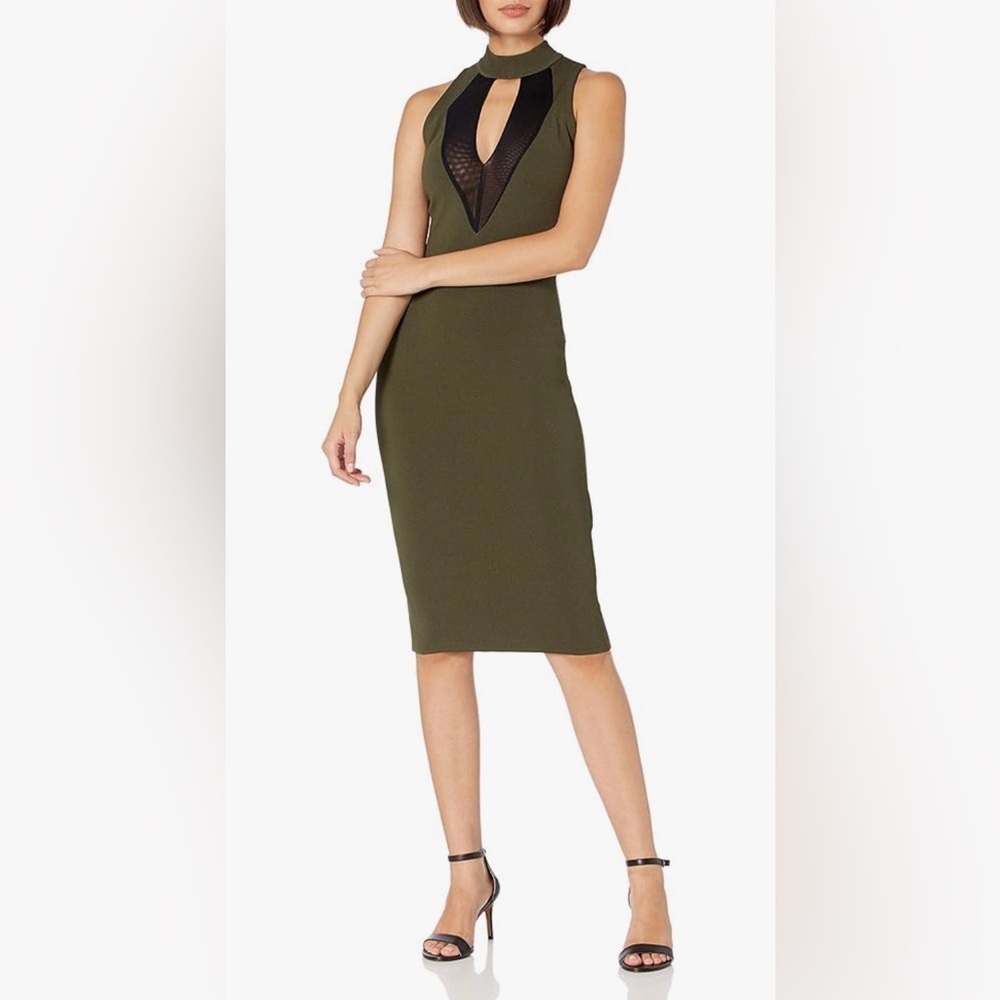 RACHEL Rachel Roy Women's High Neck Mesh Front Midi Knit Dress |Size Small|